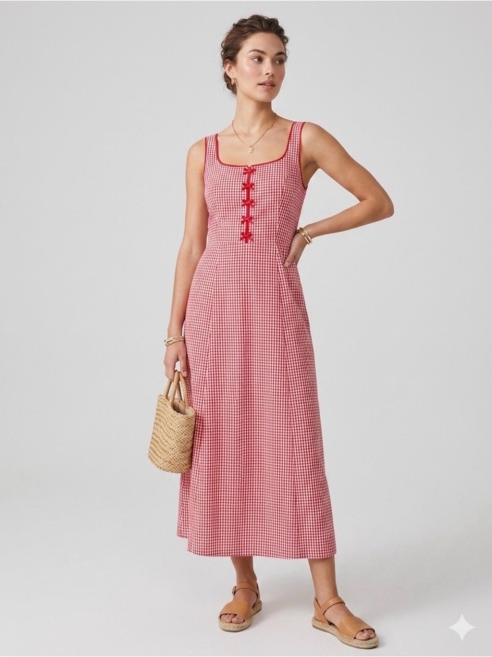 NWT Rachel Zoe Red Gingham W/ Bows Sleeveless Maxi Dress SZ 12 $118